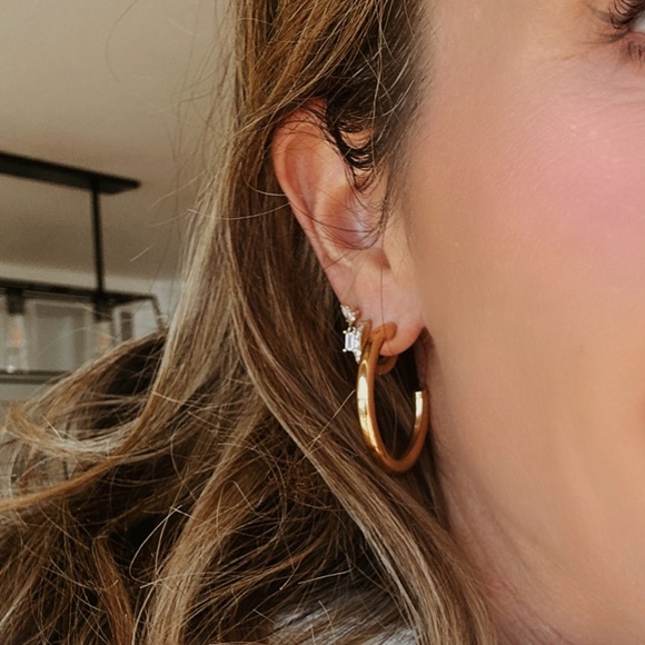 Chunky Gold Hoop Earrings 35mm Thick Hoop Earrings Waterproof Earrings - Picture 4 of 7